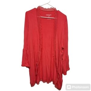 Torrid Super Soft Knit Top Bell Sleeve Lace Trim Pink Women's 1X